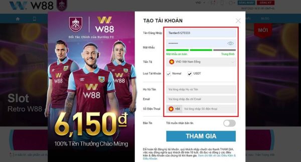 đăng ký tài khoản W88 2