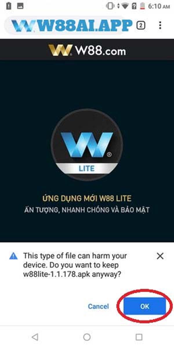 Hướng dẫn tải app W88 Android 3